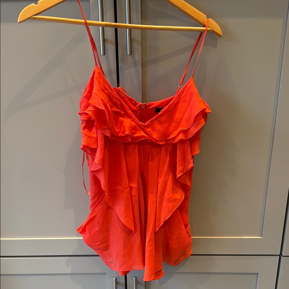BCBG Coral Red Ruffled Women's Top